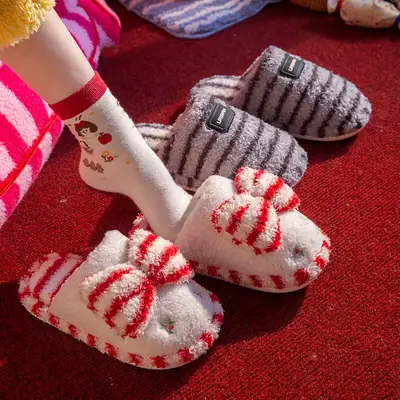Winter Thickeneded Woolen Cotton Slippers for Women's Home Non-Slip Warm Flip-Flops Indoor and Outdoor Soft-Soled Couple Cotton Slippers