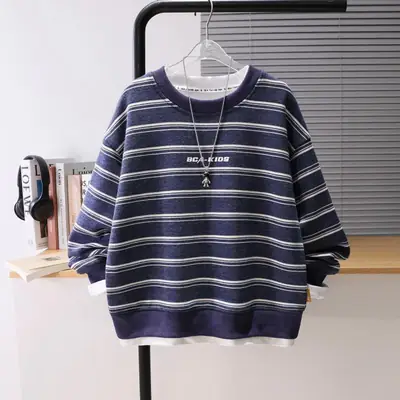 Boys Sweatshirt Autumn Pure Cotton Long Sleeve Striped Blue White