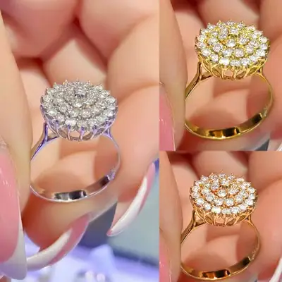 Full Diamond Flower Cluster Ring for Women