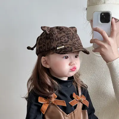 Baby Leopard Print Peaked Cap for Girls Winter