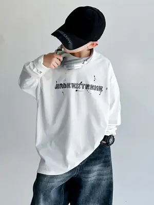 Boys Long Sleeve T-Shirt Black White Graphic Spring Autumn 2025