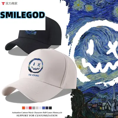 Smiley Embroidered Unisex Cap Blue New Color