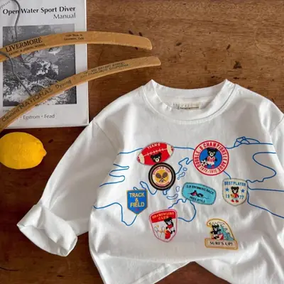 Early Autumn Boys Cartoon T-Shirt Pure Cotton White