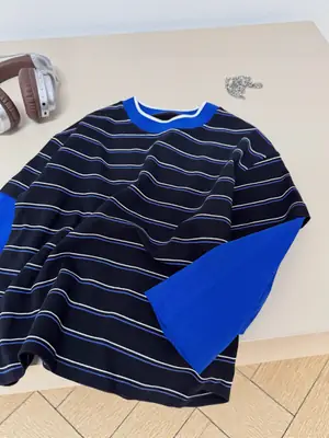 Children Striped T-Shirt Blue Sleeve Cotton Boys 2026