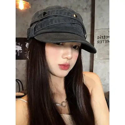 Women Distressed Rivet Cap Face Slimming Casual Hat