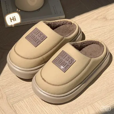 Women Winter Warm Cotton Slippers Black Non-Slip