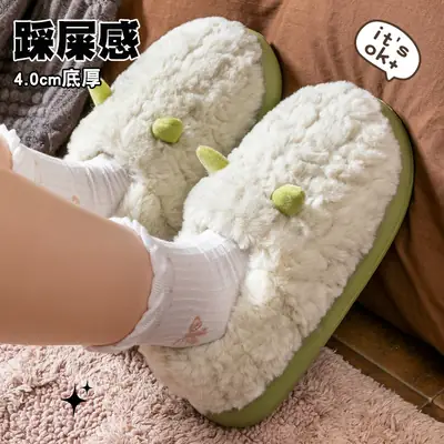 Women Cotton Ear Bag Slippers Warm Winter White