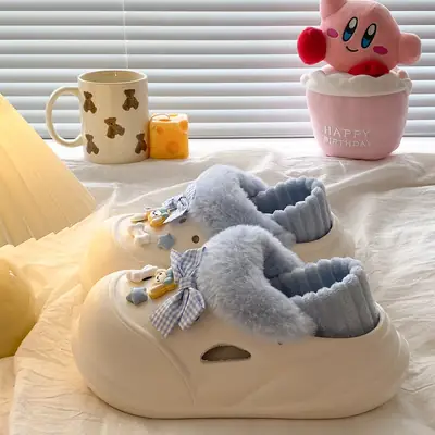 Warm Furry Slippers for Kids Winter Dormitory Wear