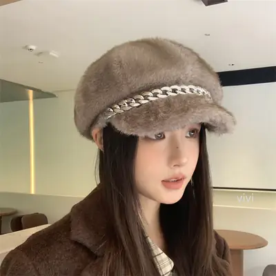 Korean Style Fur Cap Autumn Winter Windproof Octagonal Hat