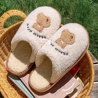 Cute Bear Plush Winter Slippers for Women