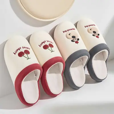 Cute Cherry Print Cotton Slippers for Home Winter