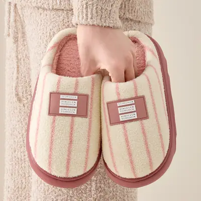 Women Winter Plush Striped Slippers Indoor Winter 2025