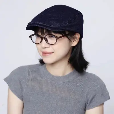 Navy Blue Denim Forward Cap Women's Duckbill Cap