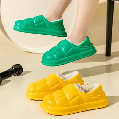 Trendy Home Slippers with a Stepping-On-Clouds Feel, Plush and Thickened, Non-Slip Cotton Slippers for Autumn and Winter, Plush Closed-Back Maternity Slippers