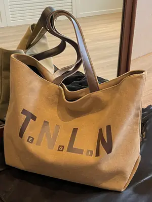 Women's Tan Canvas Shoulder Bag with Large Capacity