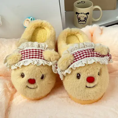 Cute Bear Plush Warm Anti-Slip Sippers Women