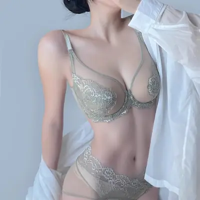 Underwear for Women, Ultra-Thin, Big Breasts, Small Push-Up, Full Cup, Breast-Retracting, Anti-Sagging, Large Size Summer Bra Set