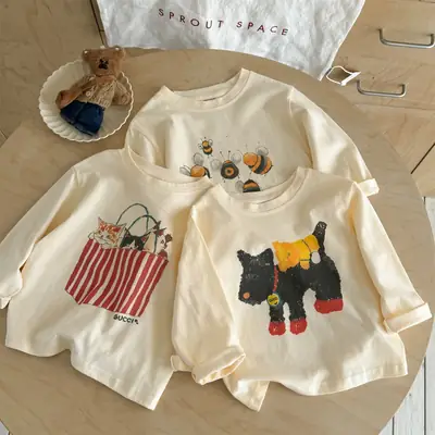 Children's Cartoon Long Sleeve T-Shirt Cream