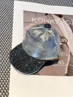 Diamond-Encrusted Women's Peaked Cap with Coin Purse