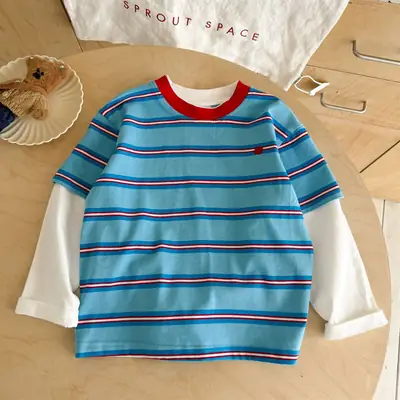 Blue Striped Baby T-Shirt for Boys 2025 Autumn