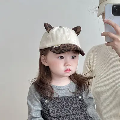 Baby Leopard Print Cat Ear Cap Autumn Winter Korean Trendy