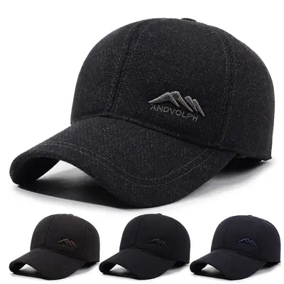 Men's Winter Embroidered Black Baseball Cap