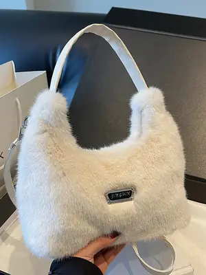 White Faux Fur Shoulder Bag for Women 2025