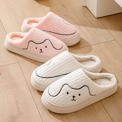 Women Cotton Slippers Pink White Plus Size Winter Warm