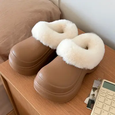 Women Winter Fleece Lined Warm Slippers Brown