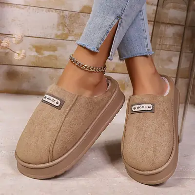 Women Black Cotton Slip-On Slippers with Thick Sole