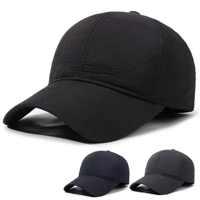 Black Quilted Baseball Cap with Ear Protection