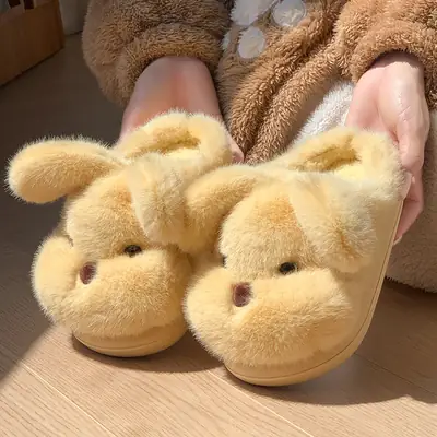 New Thick Plush Puppy Slippers for Women Winter Warm