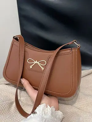 Women's Bow Handbag Brown Leather Shoulder Bag