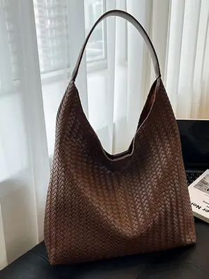 Brown Woven Shoulder Bag for Women Large Capacity