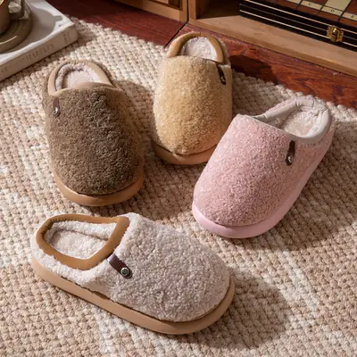 Women Plush Furry Cotton Slippers Warm Indoor Winter