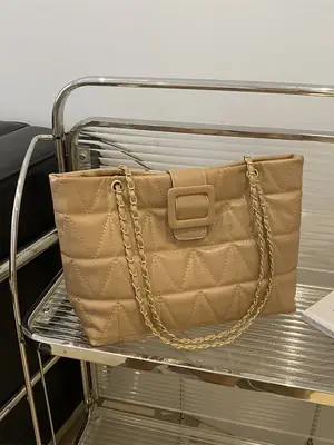 Quilted Chain Bag for Women Tan Niche Commuter Shoulder Tote