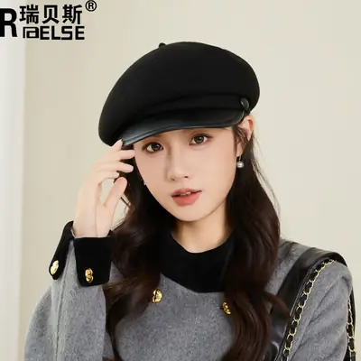Women Wool Duckbill Cap Navy Autumn Winter Warm