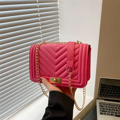 Pink Quilted Chain Shoulder Bag for Women