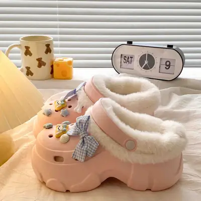 Women's White Arch Support Cotton Slippers Winter Warm