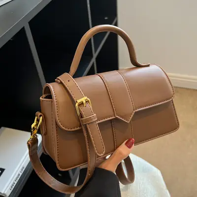 Women's Small Square Brown Leather Crossbody Bag