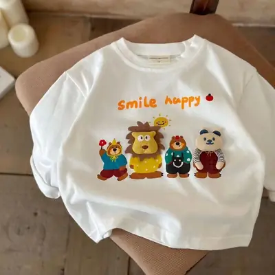 3D Animal Print Boys T-Shirt White Autumn Winter Warm