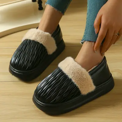 Men Women Winter Wool Slippers Thick Non-Slip Indoor Warm
