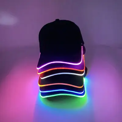 Black LED Night Running Cap with Purple Light