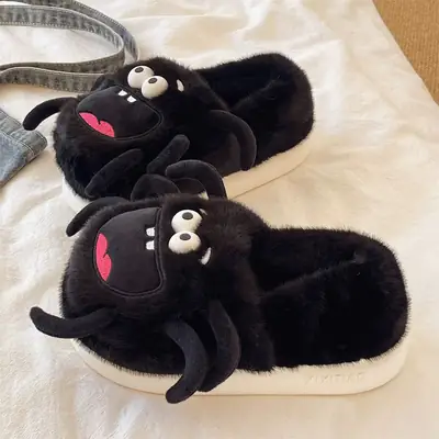 Cute Spider Cat Slippers Women Winter Warm Cotton Non-Slip