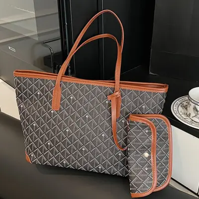 Women Large Capacity Tote Bag with Leather Handle Set