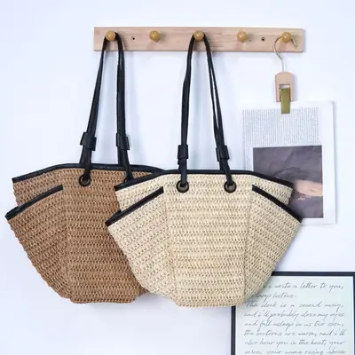 Women Straw Bag Large Capacity Shoulder Bag for Seaside Vacation