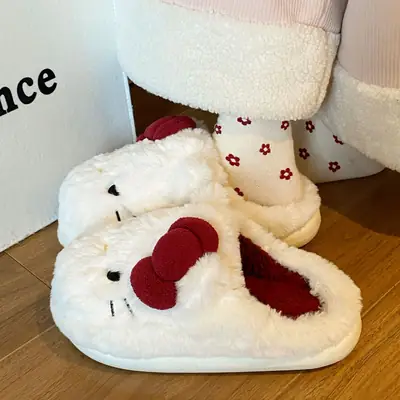 Winter Cat Bow Soft Slippers for Women