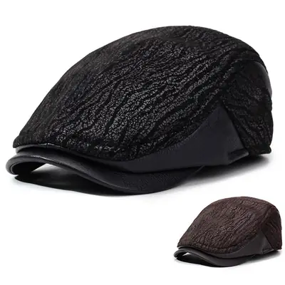 Men's Black Knitted Peaked Cap Winter Casual Hat