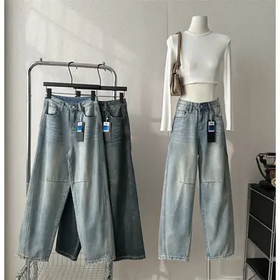 Dark Blue Wide Leg Jeans for Petite Women