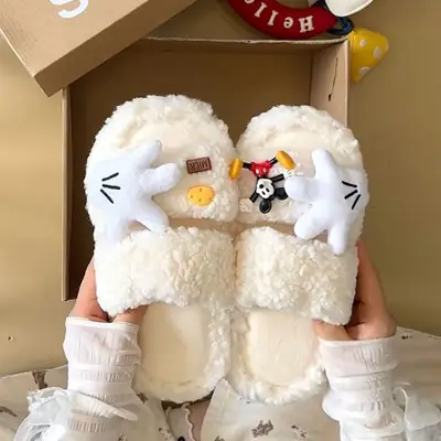 Cute Cartoon Fleece Lined Winter Slippers for Women
